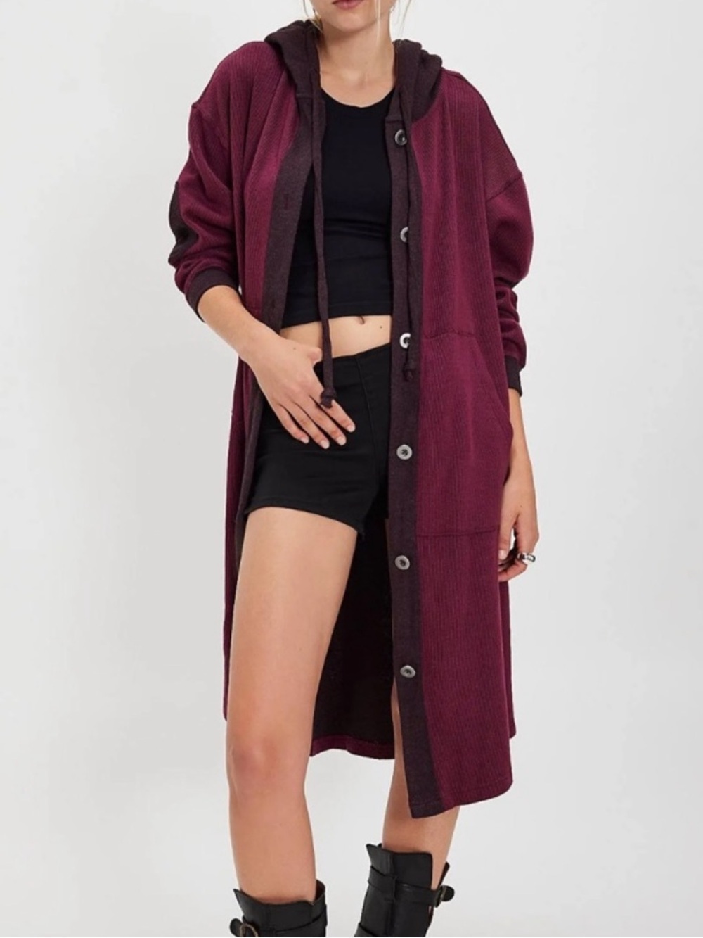 Free People Tomorrows Sweatshirt Cardigan - Damson Purple / Burgundy Red - NWT